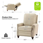Lot de 2 fauteuils inclinables modernes en cuir véritable Theresa avec garniture cloutée pour le salon et la chambre à coucher | ART OF LIVING DESIGNS