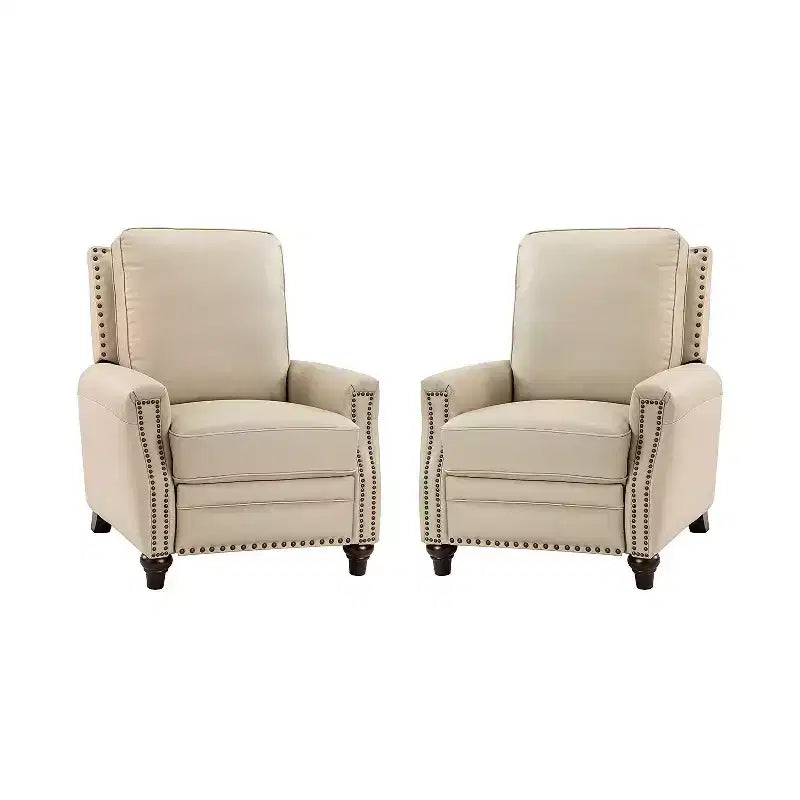 Lot de 2 fauteuils inclinables modernes en cuir véritable Theresa avec garniture cloutée pour le salon et la chambre à coucher | ART OF LIVING DESIGNS