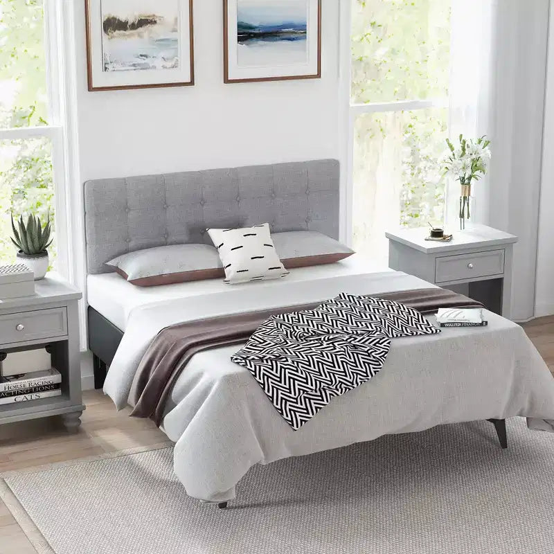 Tête de lit Costway pour lit double/Queen Size, en tissu de lin, capitonnée avec pieds en bois massif
