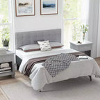 Tête de lit Costway pour lit double/Queen Size, en tissu de lin, capitonnée avec pieds en bois massif