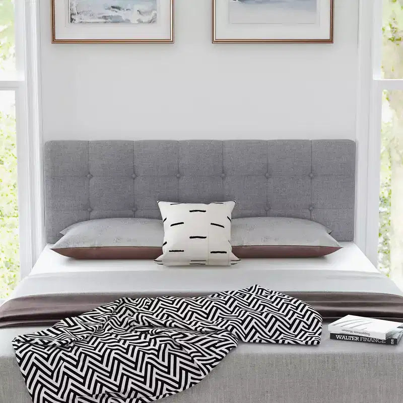 Tête de lit Costway pour lit double/Queen Size, en tissu de lin, capitonnée avec pieds en bois massif
