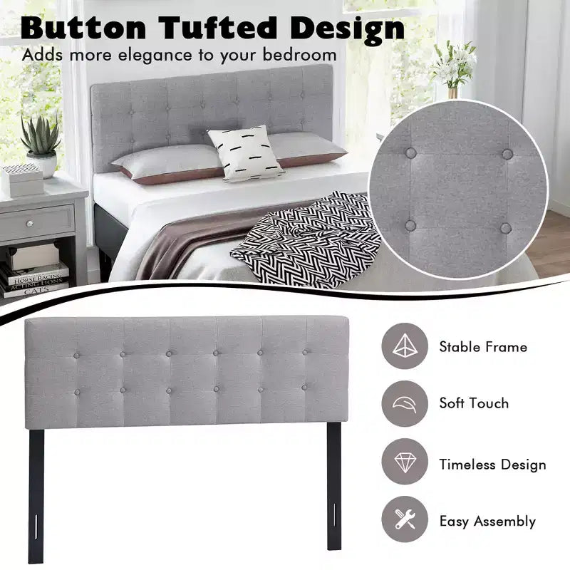 Tête de lit Costway pour lit double/Queen Size, en tissu de lin, capitonnée avec pieds en bois massif
