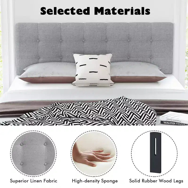 Tête de lit Costway pour lit double/Queen Size, en tissu de lin, capitonnée avec pieds en bois massif