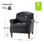 Lot de 2 fauteuils de salon transitionnels en cuir végétalien Gianluigi avec garniture cloutée pour chambre et salon | ART OF LIVING DESIGNS