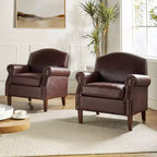 Lot de 2 fauteuils de salon transitionnels en cuir végétalien Gianluigi avec garniture cloutée pour chambre et salon | ART OF LIVING DESIGNS