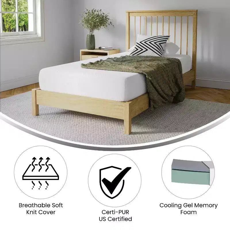 Matelas en mousse à mémoire de forme Emma et Oliver CertiPUR-US infusé de charbon de bois et de gel rafraîchissant au thé vert