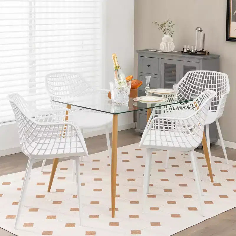 Costway Lot de 4 Chaises de Salle à Manger Modernes Coque en Plastique Creuse avec Pieds en Métal pour Salon