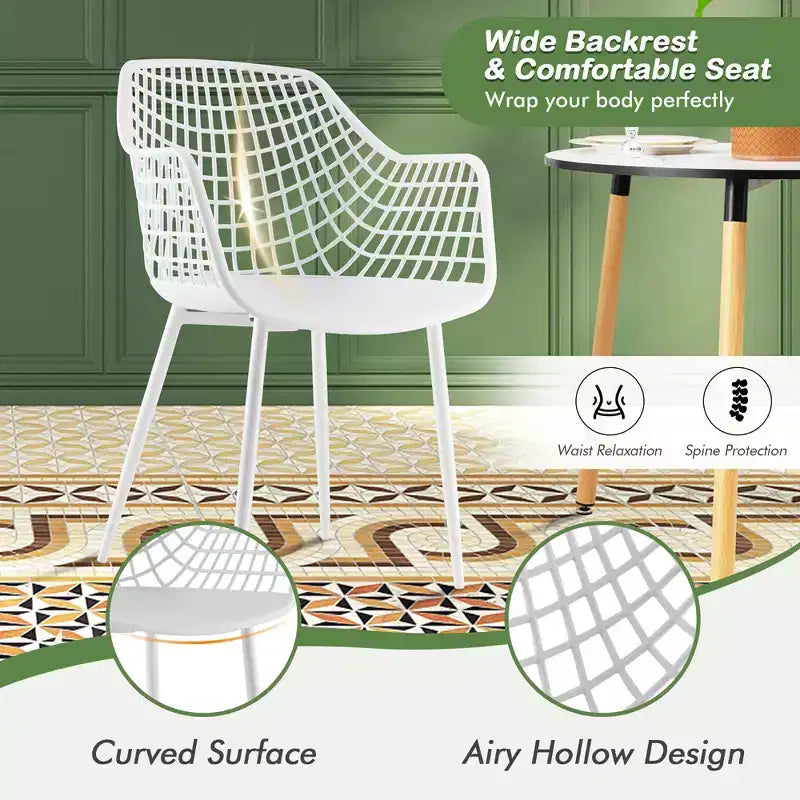 Costway Lot de 4 Chaises de Salle à Manger Modernes Coque en Plastique Creuse avec Pieds en Métal pour Salon