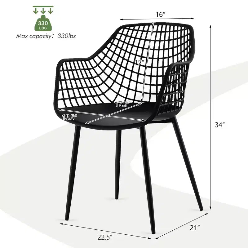 Costway Lot de 4 Chaises de Salle à Manger Modernes Coque en Plastique Creuse avec Pieds en Métal pour Salon