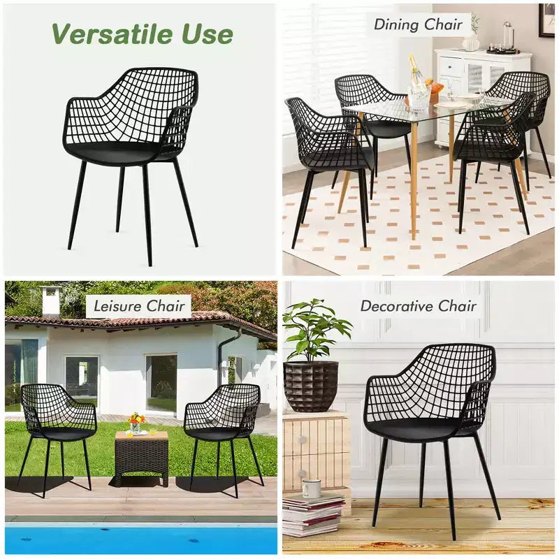 Costway Lot de 4 Chaises de Salle à Manger Modernes Coque en Plastique Creuse avec Pieds en Métal pour Salon