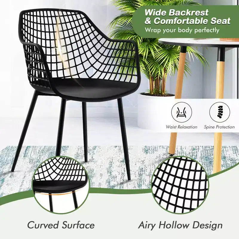 Costway Lot de 4 Chaises de Salle à Manger Modernes Coque en Plastique Creuse avec Pieds en Métal pour Salon