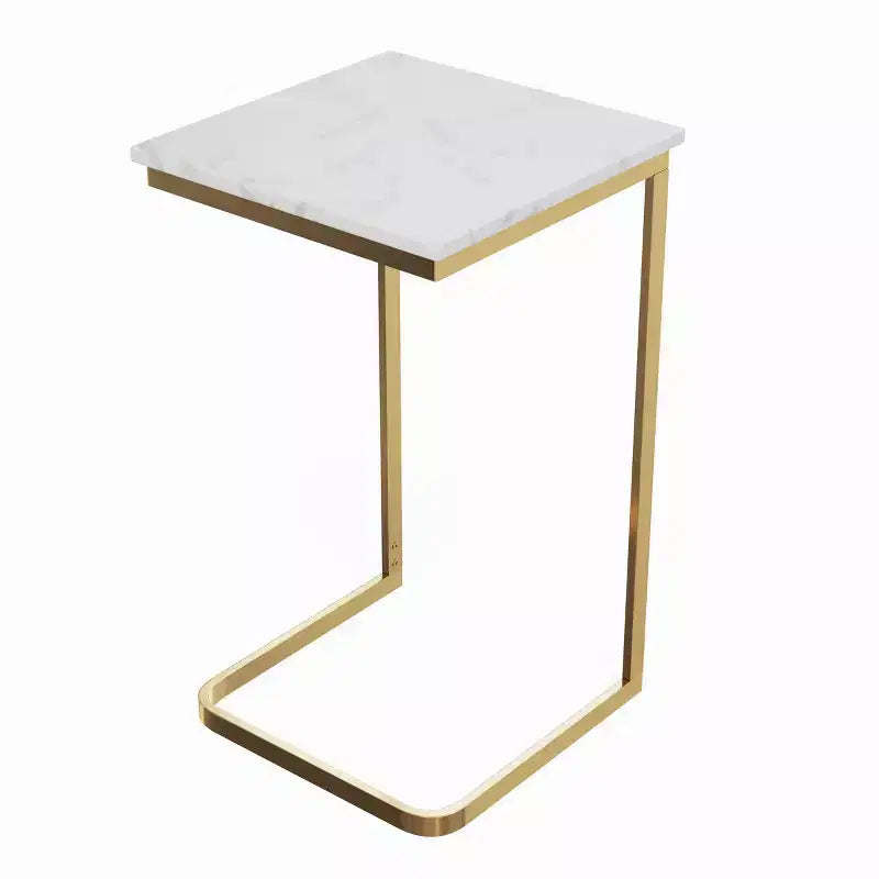 Table d'appoint en C Lavish Home - Table d'appoint en véritable marbre avec cadre en fer doré pour canapé, causeuse ou lit - Meuble de salon moderne, blanc