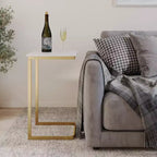 Table d'appoint en C Lavish Home - Table d'appoint en véritable marbre avec cadre en fer doré pour canapé, causeuse ou lit - Meuble de salon moderne, blanc