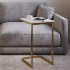 Table d'appoint en C Lavish Home - Table d'appoint en véritable marbre avec cadre en fer doré pour canapé, causeuse ou lit - Meuble de salon moderne, blanc