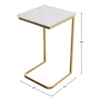 Table d'appoint en C Lavish Home - Table d'appoint en véritable marbre avec cadre en fer doré pour canapé, causeuse ou lit - Meuble de salon moderne, blanc