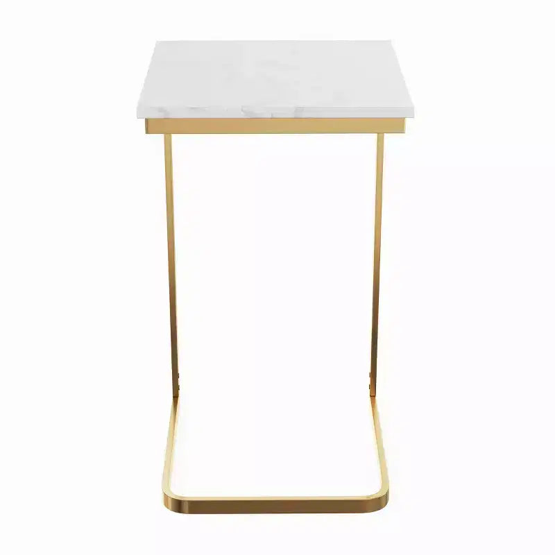 Table d'appoint en C Lavish Home - Table d'appoint en véritable marbre avec cadre en fer doré pour canapé, causeuse ou lit - Meuble de salon moderne, blanc