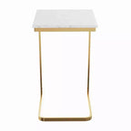 Table d'appoint en C Lavish Home - Table d'appoint en véritable marbre avec cadre en fer doré pour canapé, causeuse ou lit - Meuble de salon moderne, blanc