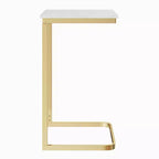 Table d'appoint en C Lavish Home - Table d'appoint en véritable marbre avec cadre en fer doré pour canapé, causeuse ou lit - Meuble de salon moderne, blanc