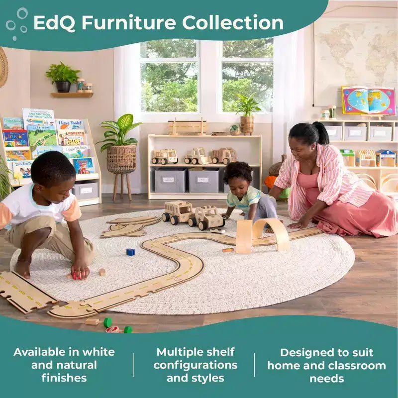 Meuble de rangement Guidecraft EdQ à 3 étagères et 8 compartiments 36 : organiseur étagère cube en bois, bibliothèque pour la maison et la salle de classe avec bacs en tissu