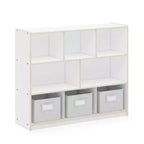 Meuble de rangement Guidecraft EdQ à 3 étagères et 8 compartiments 36 : organiseur étagère cube en bois, bibliothèque pour la maison et la salle de classe avec bacs en tissu