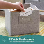 Meuble de rangement Guidecraft EdQ à 3 étagères et 8 compartiments 36 : organiseur étagère cube en bois, bibliothèque pour la maison et la salle de classe avec bacs en tissu