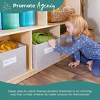 Meuble de rangement Guidecraft EdQ à 3 étagères et 8 compartiments 36 : organiseur étagère cube en bois, bibliothèque pour la maison et la salle de classe avec bacs en tissu