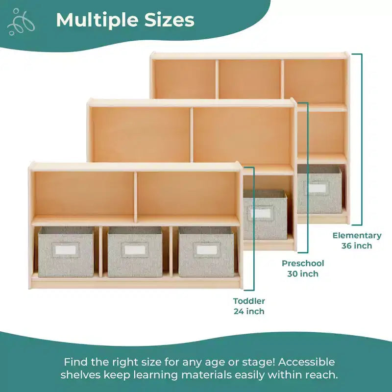 Meuble de rangement Guidecraft EdQ à 3 étagères et 8 compartiments 36 : organiseur étagère cube en bois, bibliothèque pour la maison et la salle de classe avec bacs en tissu