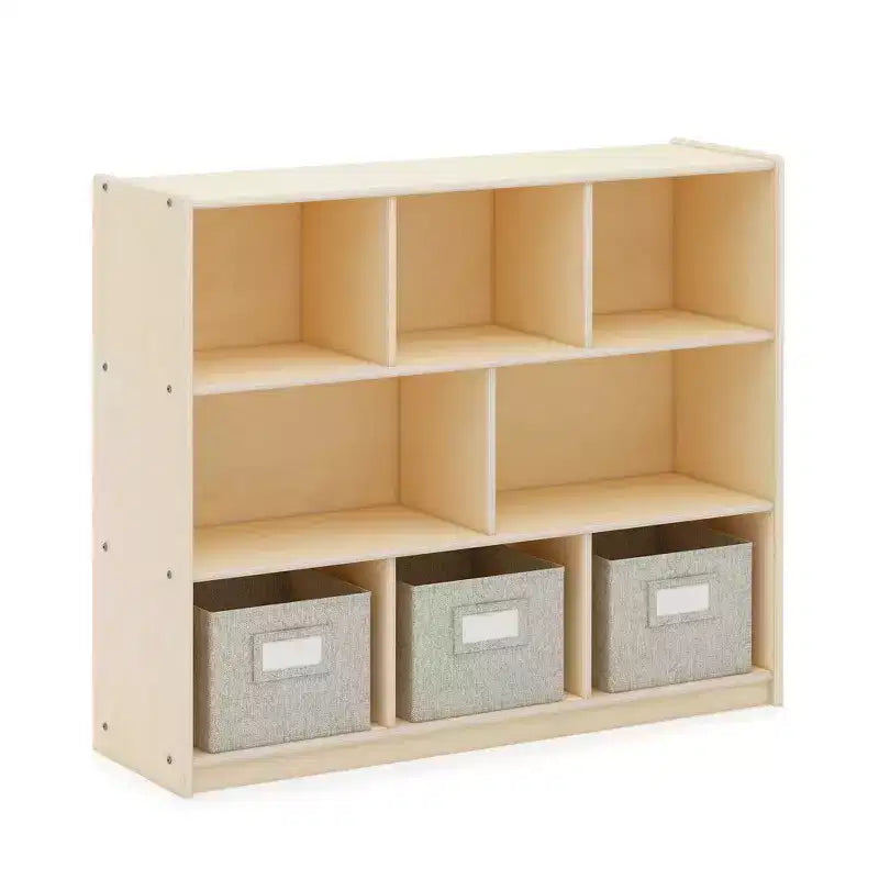 Meuble de rangement Guidecraft EdQ à 3 étagères et 8 compartiments 36 : organiseur étagère cube en bois, bibliothèque pour la maison et la salle de classe avec bacs en tissu