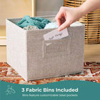 Meuble de rangement Guidecraft EdQ à 3 étagères et 8 compartiments 36 : organiseur étagère cube en bois, bibliothèque pour la maison et la salle de classe avec bacs en tissu