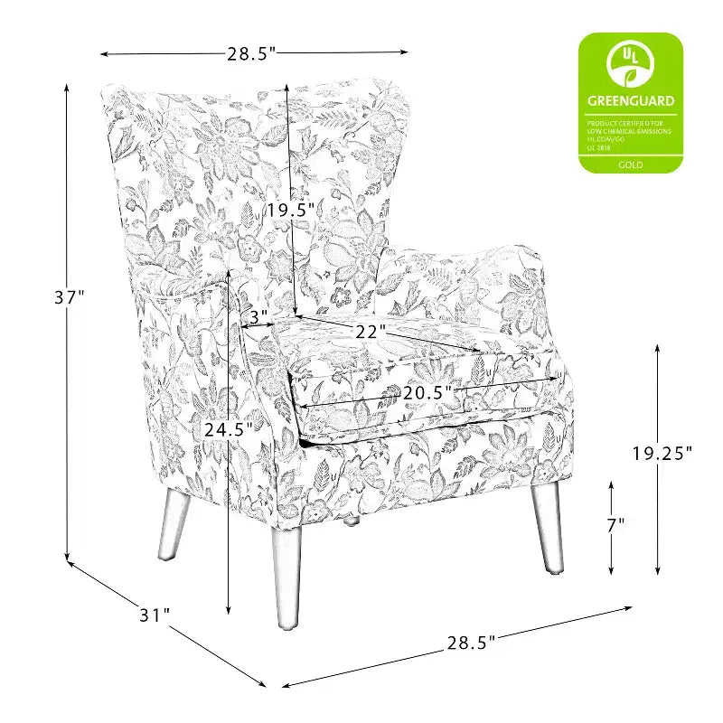 Fauteuil de Salon Confortable Nikolaus avec Motif Floral et Dossier à Oreillettes | ART OF LIVING DESIGNS