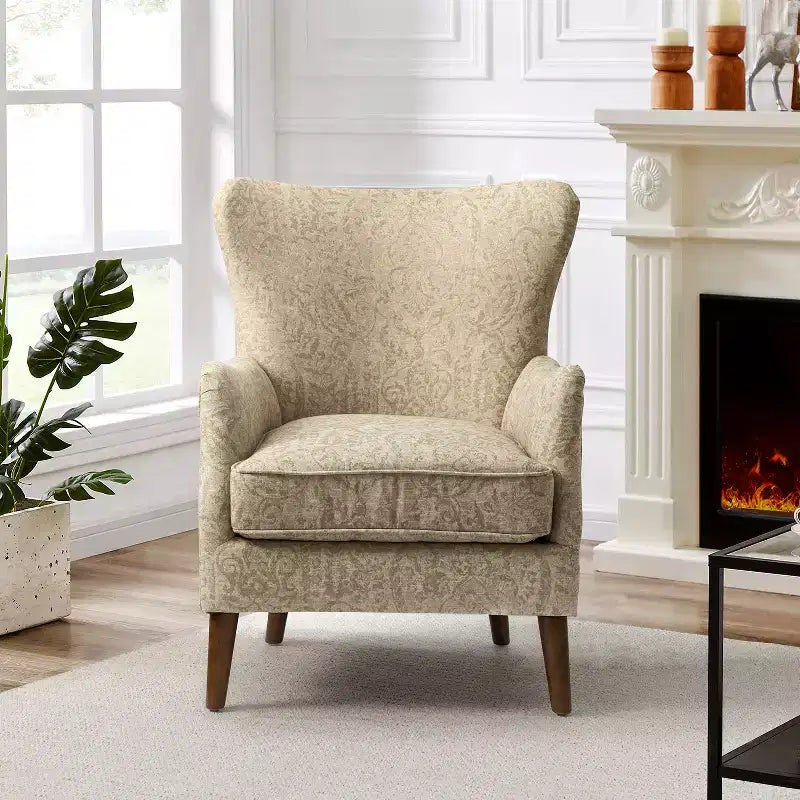 Fauteuil de Salon Confortable Nikolaus avec Motif Floral et Dossier à Oreillettes | ART OF LIVING DESIGNS