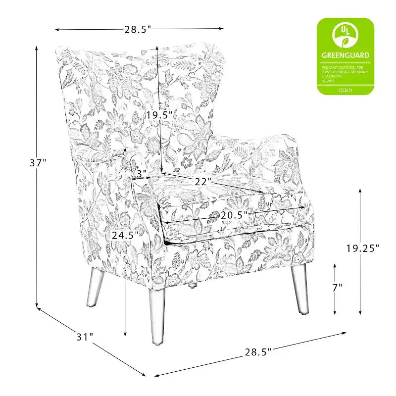Fauteuil de Salon Confortable Nikolaus avec Motif Floral et Dossier à Oreillettes | ART OF LIVING DESIGNS