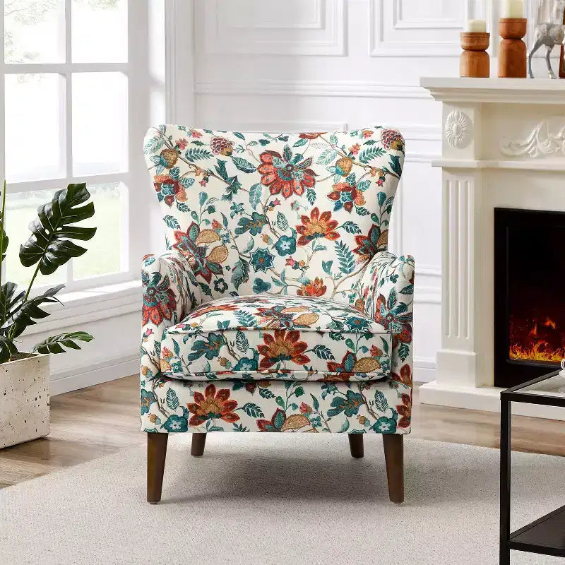 Fauteuil de Salon Confortable Nikolaus avec Motif Floral et Dossier à Oreillettes | ART OF LIVING DESIGNS
