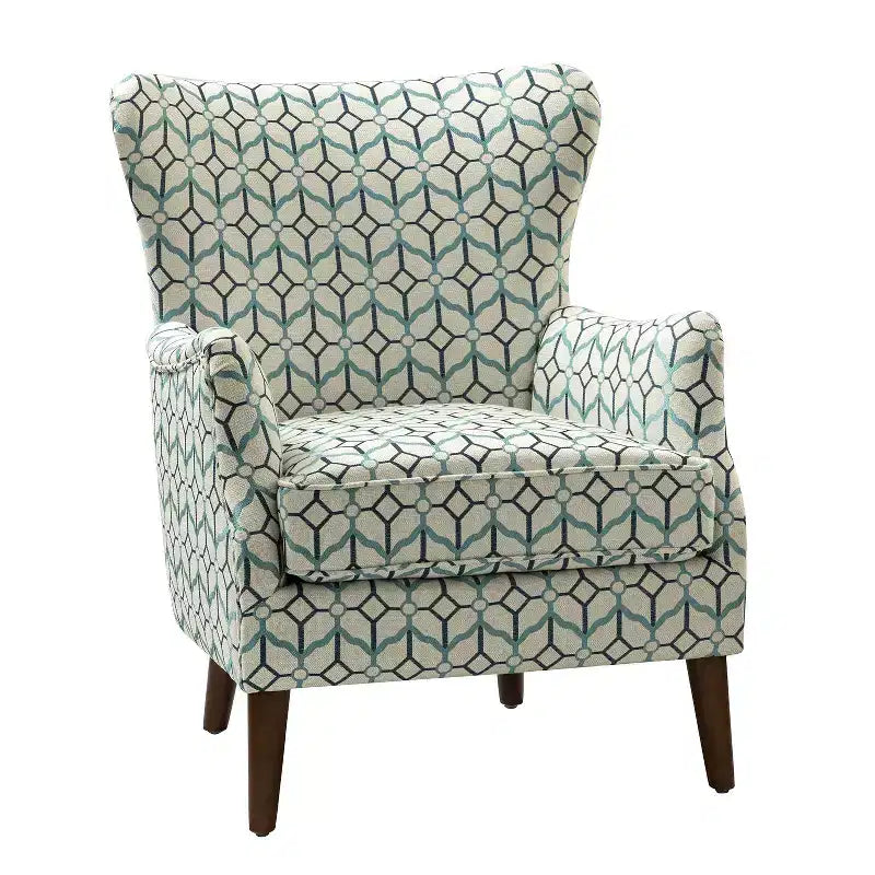 Nikolaus Comfy Living Room Armchair with Floral Fabric Pattern and Wingback| ART OF LIVING DESIGNS