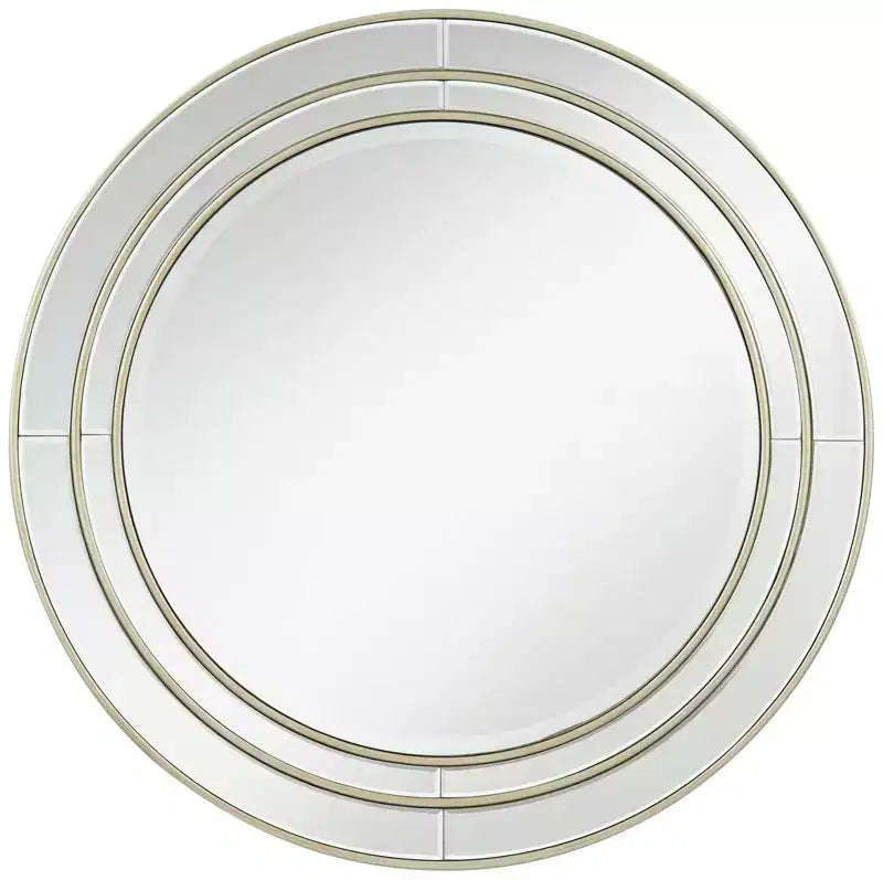 Noble Park San Simeon Round Vanity Decorative Wall Mirror Modern Beveled Glass Matte Champagne Frame 31 3/4 Wide for Bathroom Bedroom House Entryway