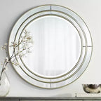 Miroir décoratif mural rond Noble Park San Simeon, en verre biseauté moderne, cadre champagne mat, 31 3/4 pouces de large pour salle de bain, chambre à coucher, entrée de maison.