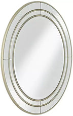 Miroir décoratif mural rond Noble Park San Simeon, en verre biseauté moderne, cadre champagne mat, 31 3/4 pouces de large pour salle de bain, chambre à coucher, entrée de maison.