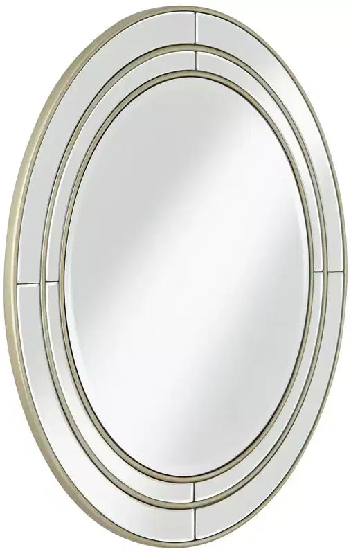 Miroir décoratif mural rond Noble Park San Simeon, en verre biseauté moderne, cadre champagne mat, 31 3/4 pouces de large pour salle de bain, chambre à coucher, entrée de maison.