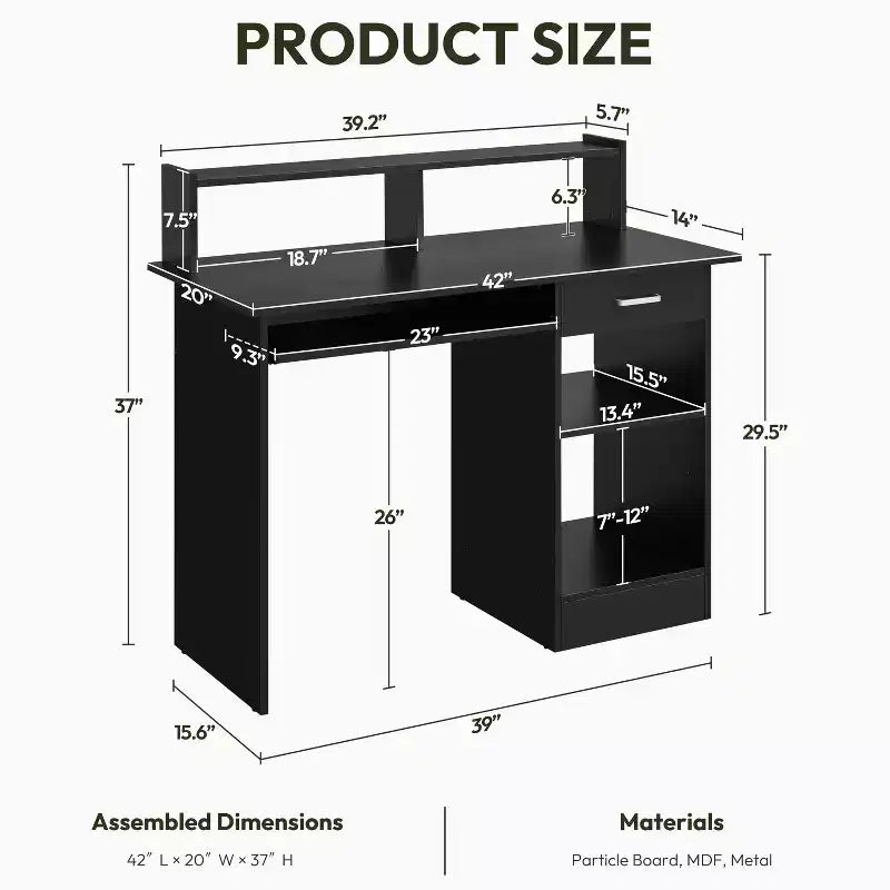 Bureau d'ordinateur Yaheetech en bois avec tiroirs de rangement pour la maison ou le bureau