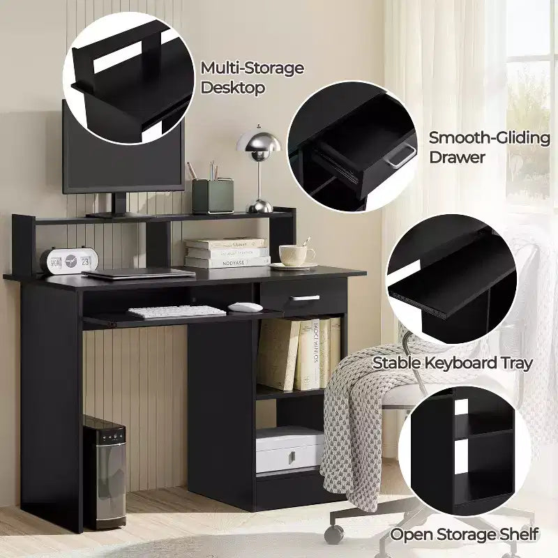 Bureau d'ordinateur Yaheetech en bois avec tiroirs de rangement pour la maison ou le bureau