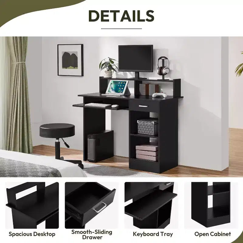 Bureau d'ordinateur Yaheetech en bois avec tiroirs de rangement pour la maison ou le bureau
