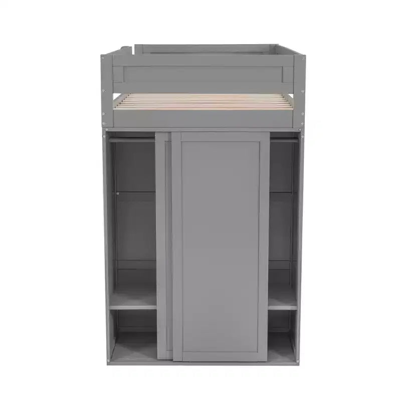 Lit mezzanine en bois avec armoires et bureau 2 tiroirs avec armoire-ModernLuxe