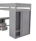 Lit mezzanine en bois avec armoires et bureau 2 tiroirs avec armoire-ModernLuxe