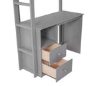 Lit mezzanine en bois avec armoires et bureau 2 tiroirs avec armoire-ModernLuxe