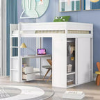 Lit mezzanine en bois avec armoires et bureau 2 tiroirs avec armoire-ModernLuxe