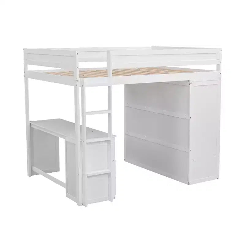 Lit mezzanine en bois avec armoires et bureau 2 tiroirs avec armoire-ModernLuxe