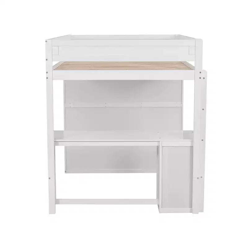 Lit mezzanine en bois avec armoires et bureau 2 tiroirs avec armoire-ModernLuxe