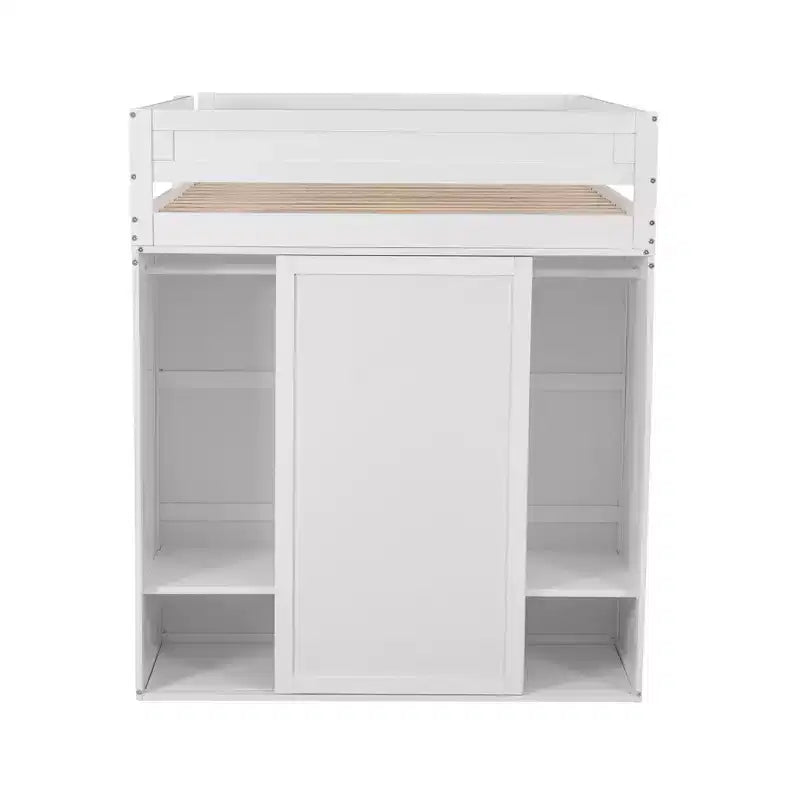 Lit mezzanine en bois avec armoires et bureau 2 tiroirs avec armoire-ModernLuxe
