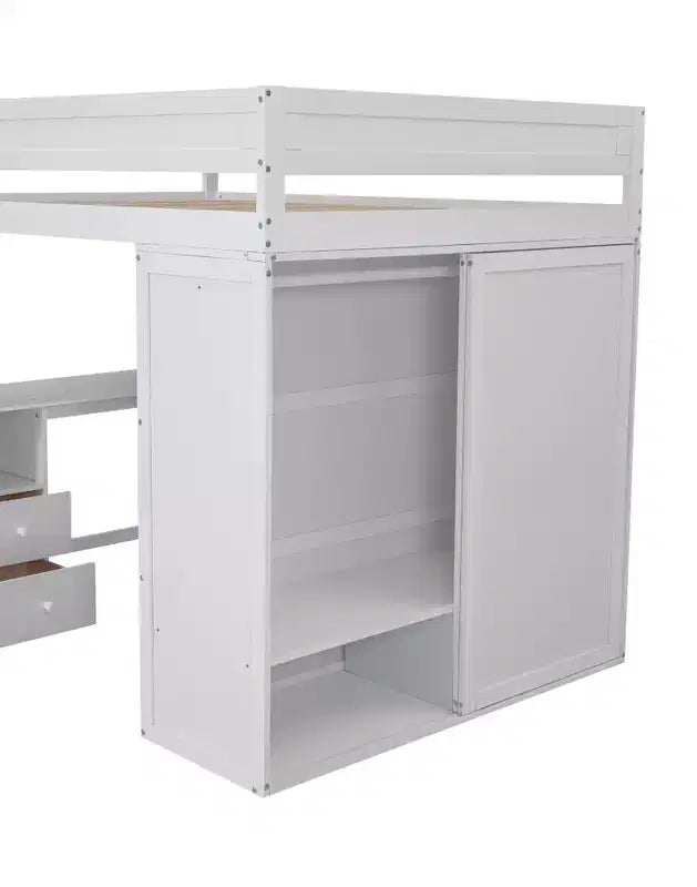 Lit mezzanine en bois avec armoires et bureau 2 tiroirs avec armoire-ModernLuxe
