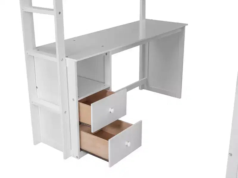 Lit mezzanine en bois avec armoires et bureau 2 tiroirs avec armoire-ModernLuxe
